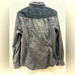 Victory Motorcycles Women's Black Denim Button-Down Shirt